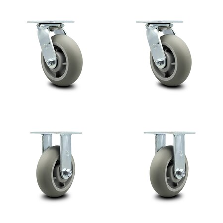 Service Caster 6 Inch Thermoplastic Rubber Caster Set with Ball Bearings 2 Swivel 2 Rigid SCC SCC-30CS620-TPRBD-2-R620-2